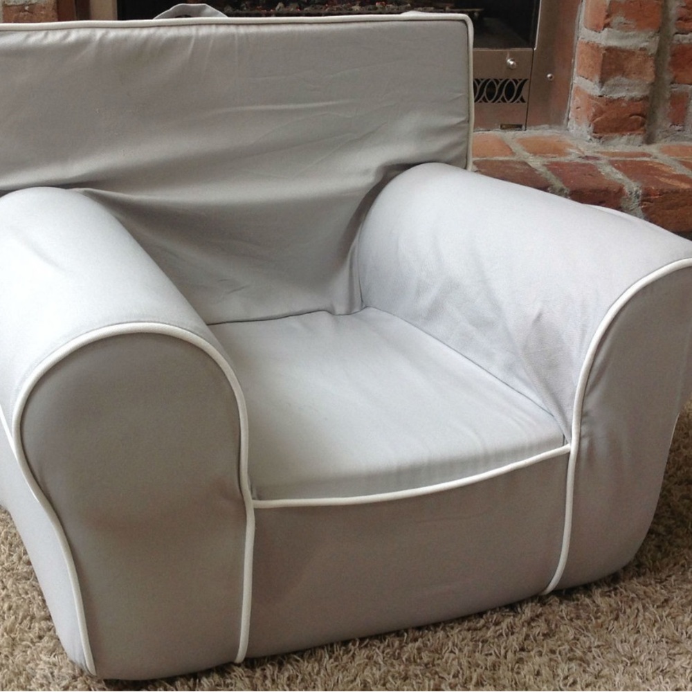 Gray anywhere chair, slip cover with White Piping